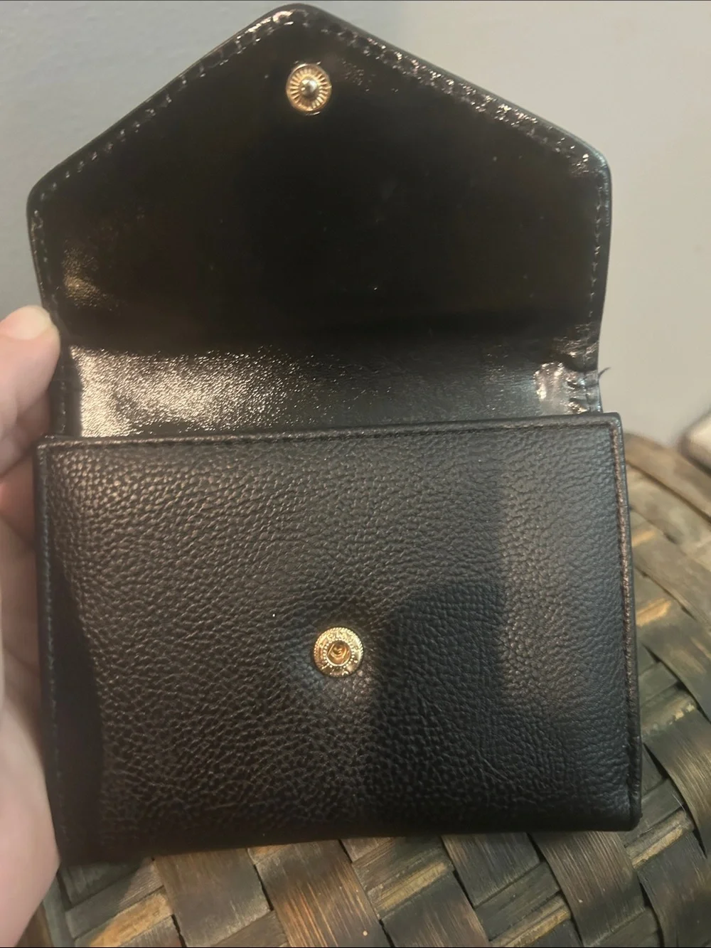 Betsey Johnson Black Pebbled Envelope Wallet with Gold Script Logo